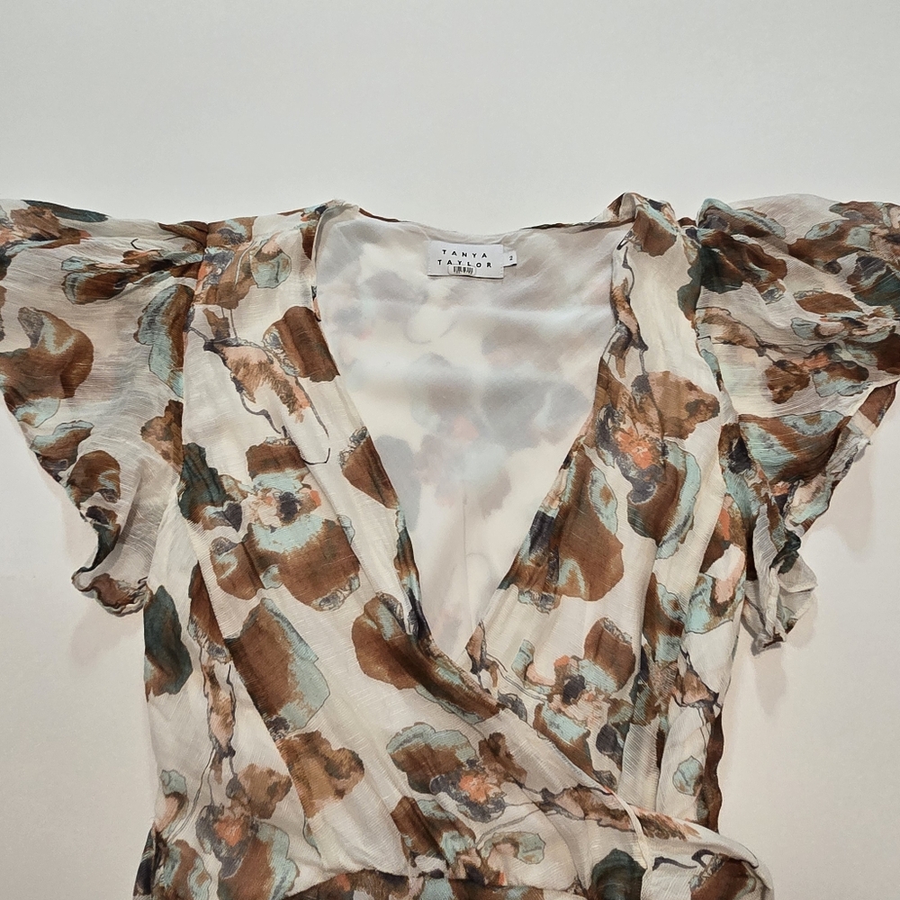 Tanya Taylor Floral Blaire Dress Wrap Short sleeves V-neck Size 2 - Picture 6 of 11